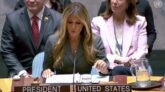 Melania Trump préside une séance du Conseil de sécurité des Nations unies consacrée aux enfants dans les conflits armés, à New York le 3 mars.Unies