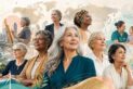 Femmes de 50 ans et plus, diverses et confiantes, représentées au cœur d’un monde en transformation mêlant innovation, travail, santé, transmission et économie de la longévité.