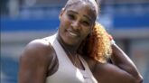 Serena Williams smiling during her match with Maria Sakkari in the USTA Billie Jean King National Tennis Center's Arthur Ashe Stadium during the 2020 US Open Date