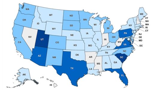Carte des États-Unis présentant, par État, les cas confirmés de rougeole chez les résidents américains en 2026, selon les données disponibles au 23 juillet.
